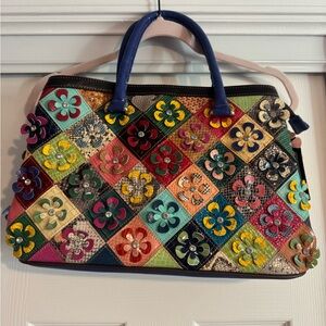 Colorful Floral Genuine Leather Patchwork Handbag